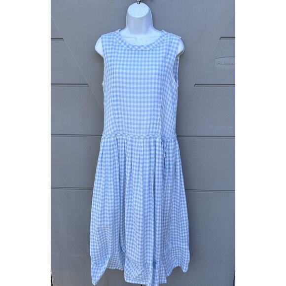 HIGH Everyday Couture by Claire Campbell Blue Gingham Midi Dress Sz M Drop Waist - Picture 4 of 14